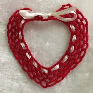 Red Crochet Heart with White Ribbon